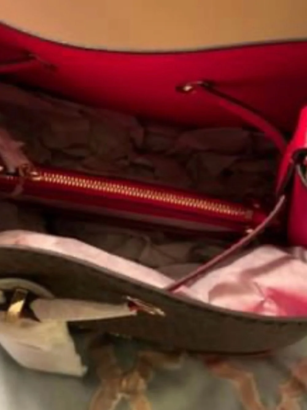 Michael Kors Brown Monogram Tote with Red Accents - Picture 3 of 5